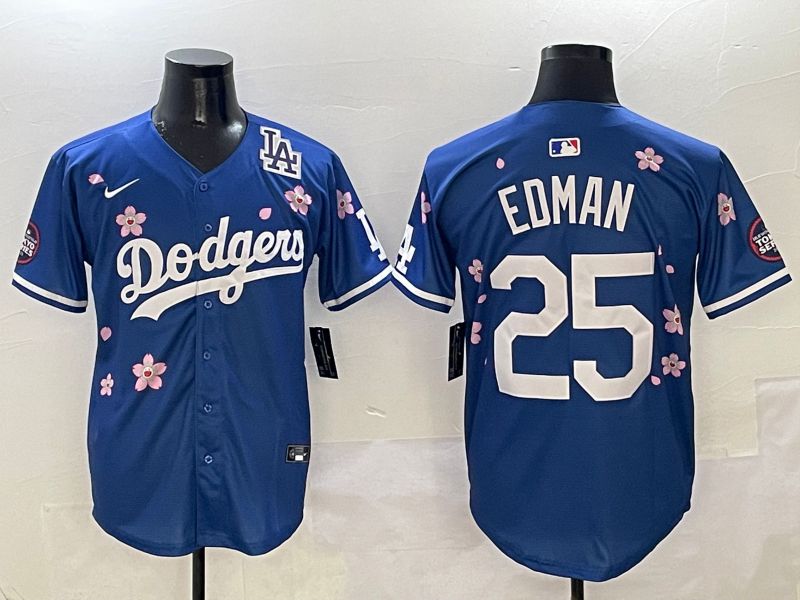 Men Los Angeles Dodgers 25 Edman Blue Sakura Edition 2025 Nike MLB Jersey style 8